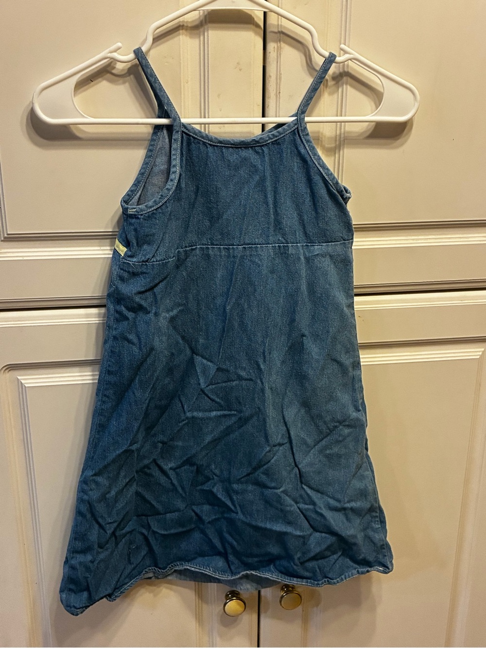 ZOEY Denim Floral Embroidered Girls' Sundress - Blue with Yellow Trim, Size: 7 - Picture 3 of 11